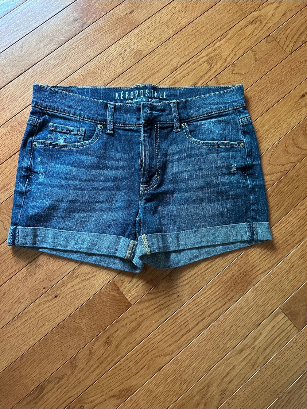 Aeropostale Women's Dark Blue Rolled Hem Denim Shorts